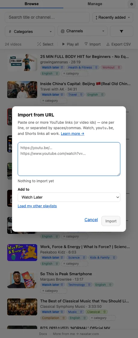 Playlist Wrangler — Import & export